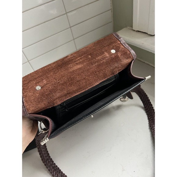 Brighton Mini Briefcase Crossbody w/ Card Slots Brown Black Silver Purse Hearts - Picture 14 of 16